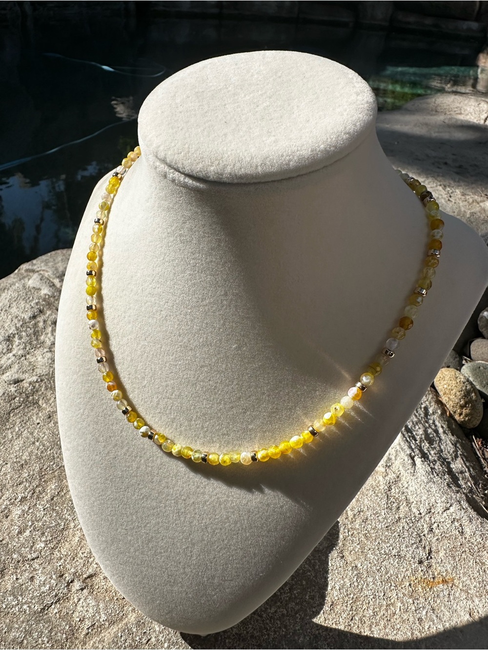 Yellow Beaded Necklace with Subtle Metallic Accents